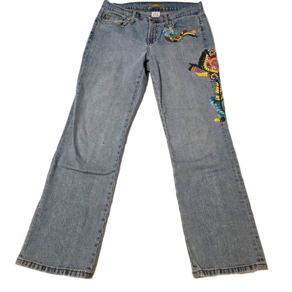 VTG Y2K Z Cavaricci Woman's Sz 8 Light Wash Elaborate Embroidered Jeans - Picture 2 of 11